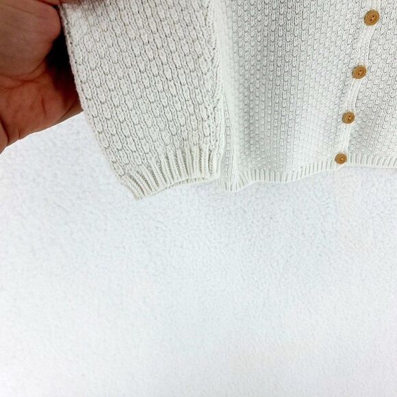 Damaged Stained Talbots Petite P White Cotton Cable Knit Sweater Button Front - Picture 3 of 9